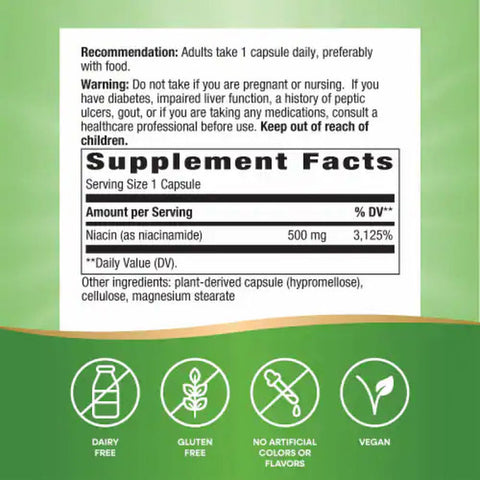 Nature's Way Niacinamide(NİACİN) B3 Non-Rhine (NON-FLUSH) 500 mg 100 Capsules