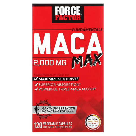 Force Factor Maca Max Maximize Performance Black Maca, Red Maca, & Yellow Maca 2000mg, 120 Cap