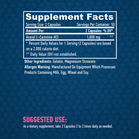 Haya Labs Acetyl L-Carnitine Hcl Burner 1000mg / 100 Caps