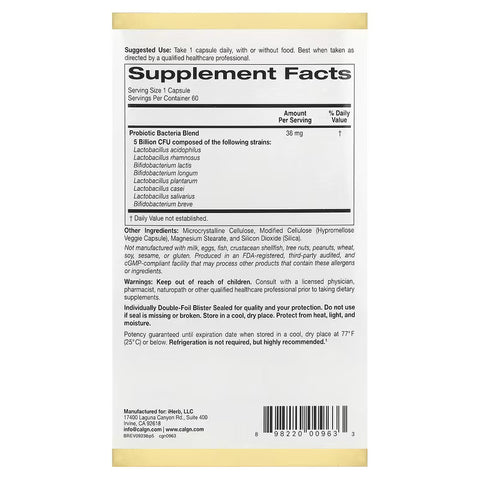 California Gold LactoBif 5, Probiotics 5 Lactobacilli 3 Bifidobacteria, 5 Billion CFU 60 Vegan Caps