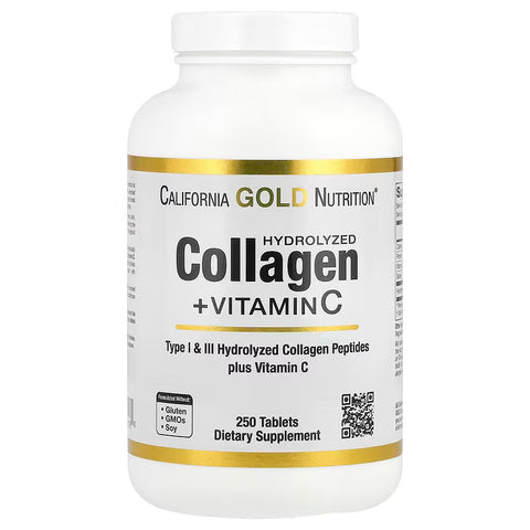California Gold Nutrition, Hydrolyzed Collagen(Kolajen) + Vitamin C, Type I & III, 250 Tablet