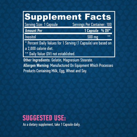 Haya Labs Inositol 500 mg. / 100 Caps