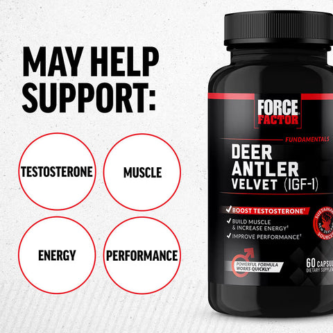 Force Factor, Deer Antler Velvet Testo (IGF-1), 60 Capsules