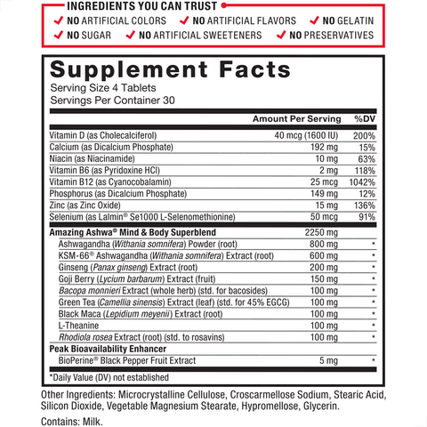 Force Factor Amazing KSM66 Ashwagandha Panax Ginseng + Black Maca + Rhodiola rosea + Theanine 120 tablets