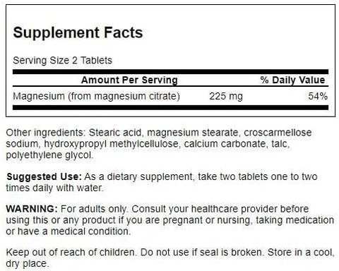 Swanson Magnesium (Magnezyum) Citrate Bone Health- Super Strength 112.5 mg 240 Tabs