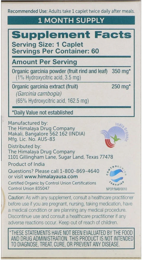 Himalaya, Organic Garcinia, Cambogia Hca Appetite control 60 Capsules