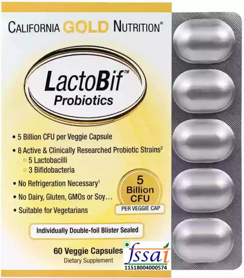 California Gold LactoBif 5, Probiotics 5 Lactobacilli 3 Bifidobacteria, 5 Billion CFU 60 Vegan Caps
