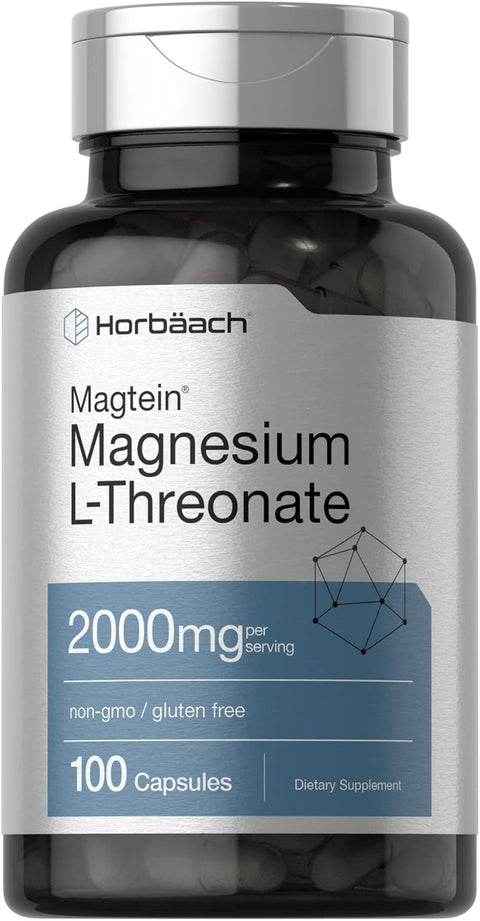 Horbaach Magtein Magnesium(Magnezyum) L-Threonate Treonat 2000mg 100 Caps Men Women Gluten Free