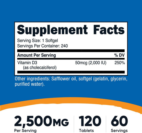 Nutricost Vitamin D3 2000 iu Softgels, 240 Softgels - Non-GMO & Gluten Free