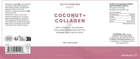 Myprotein Coconut Collagen Hydrolysed Collagen with Coconut Oil & Vitamin C – Supports Skin, Hair & Nails – Helps Maintain Skin Health 180 KAPSÜL