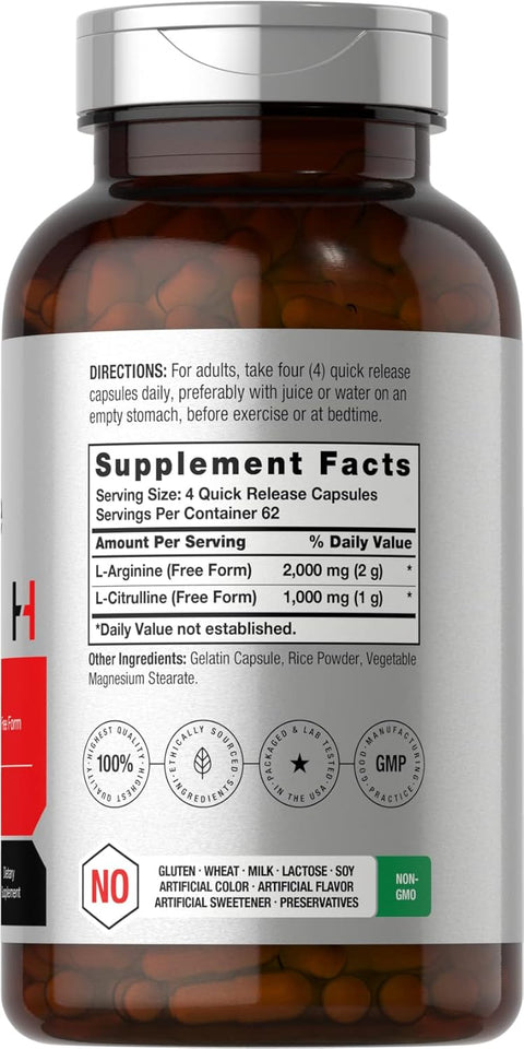 Horbaach L-Arginine(Arjinin) L-Citrulline(Sitrulin) Complex | 3000mg | 250 Caps