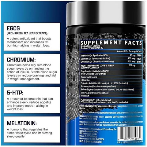 Nutrex Lipo 6 Nighttime Fat Burner Melatonin Sleep Aid & Weight Loss Diet Pills