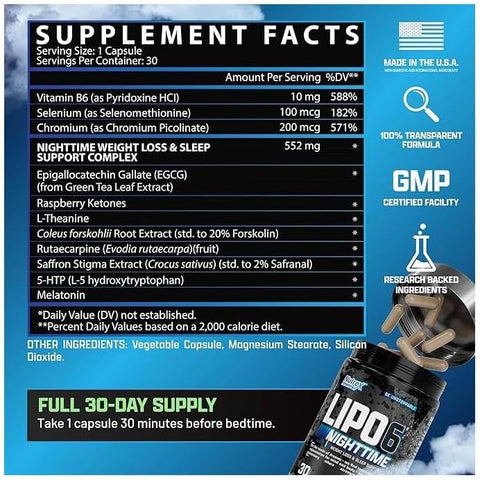 Nutrex Lipo 6 Nighttime Fat Burner Melatonin Sleep Aid & Weight Loss Diet Pills