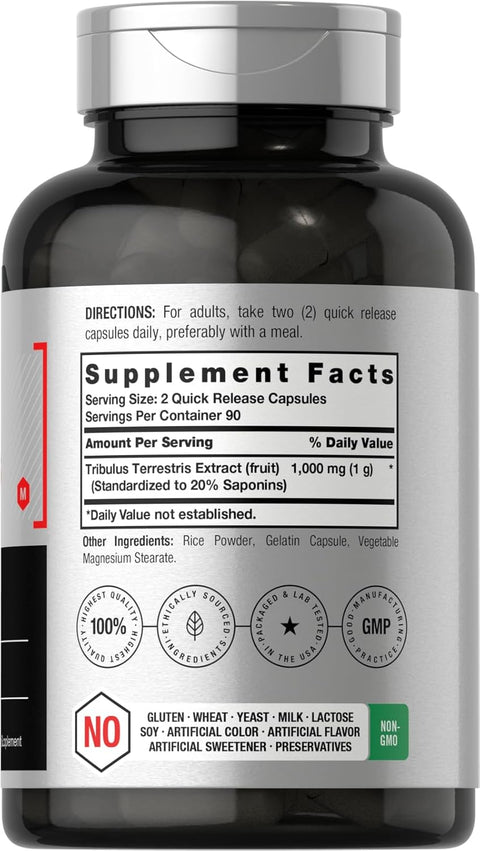 Horbaach Tribulus Terrestris for Men | 1000mg | 180 Capsules | Extract Supplement | Non-GMO and Gluten Free