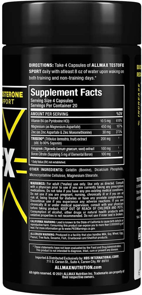 ALLMAX TESTOFX Sport Test Booster Tribulus Fenugreek Boron - 80 Caps