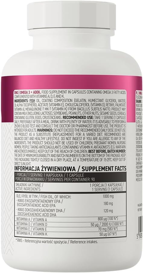 OstroVit Omega 3 + ADEK+Vitamin A, D , E, K 90 caps