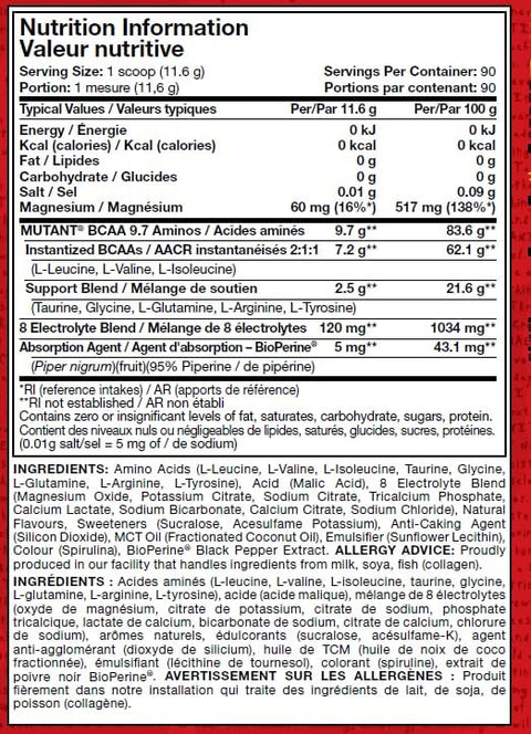 MUTANT BCAA 9.7 Micronized Amino Acid and Electrolyte Support Stack | 1044g / 90 Servis