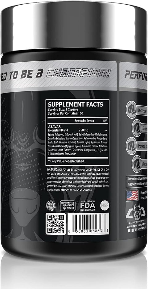 Core Champs AZAVAR Appetite Control Daa Aspartic Acid Betaine Tyrosine 60 caps