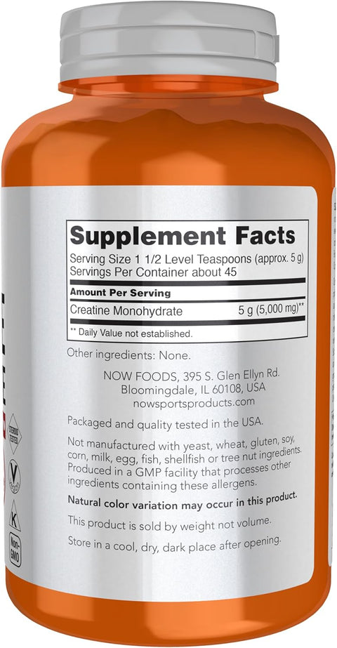 NOW Foods Sports Nutrition Creatine Monohydrate Powder Mass Building Energy Production