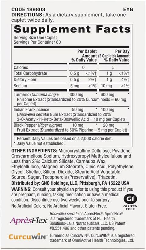 GNC TriFlex Glukozamin Turmeric (Zerdeçal) Formula - 60 Vegan Caplets