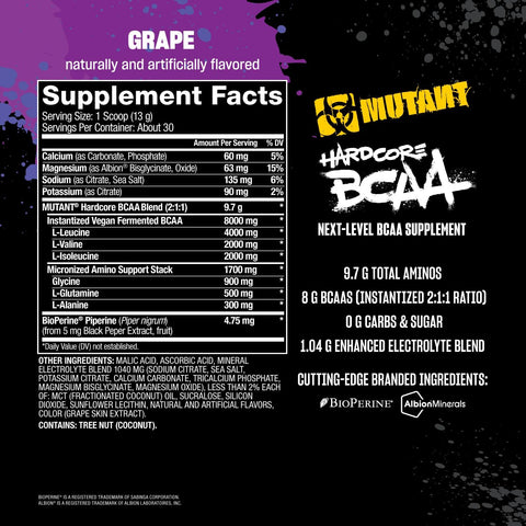 Mutant Hardcore BCAA - Pre, Intra or Post Workout – 30 Serving