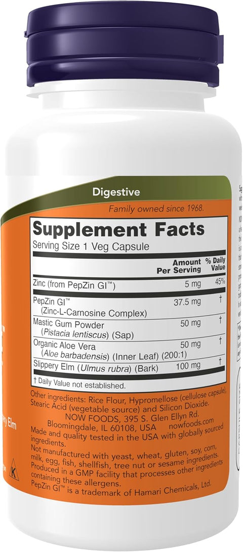 NOW Foods Gastro Comfort Mastic Gum Aloe Vera Slippery Elm Gastric Health 60 Veg Caps