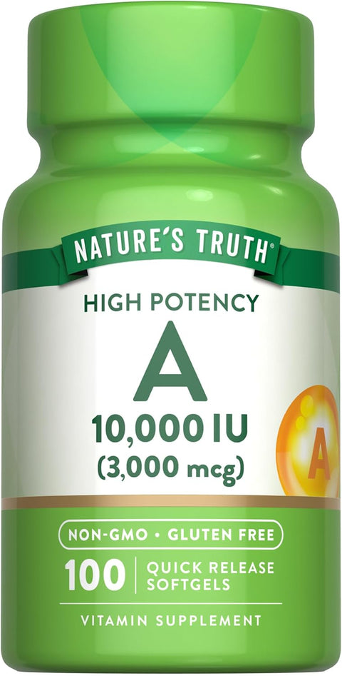 Nature's Truth, Vitamin A, High Potency, 10,000 IU (3,000 mcg), 100 Quick Softgels