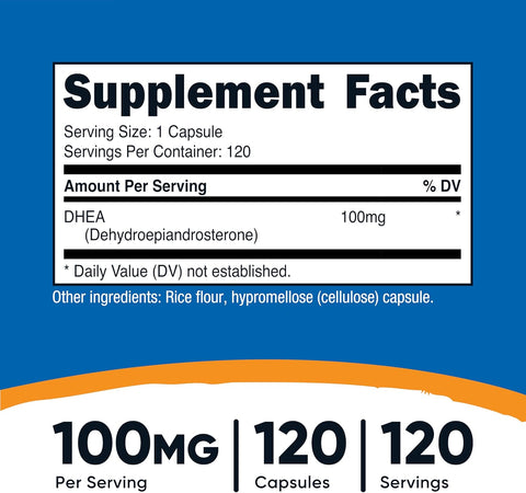 Nutricost DHEA 100mg 120 Caps - Gluten Free, Soy Free, Non-GMO
