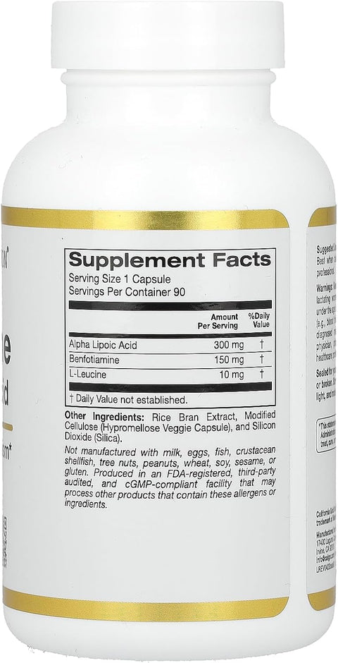 California Gold Nutrition, Benfotiamine + Alpha Lipoic Acid + Leucine(Losin) 90 Vegetarian Capsules