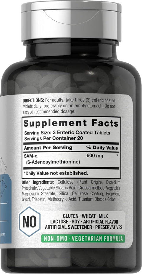 Horbaach SAM-e 600mg | 60 Tablets | S-Adenosyl Methionine | Vegetarian, Non-GMO, Gluten Free