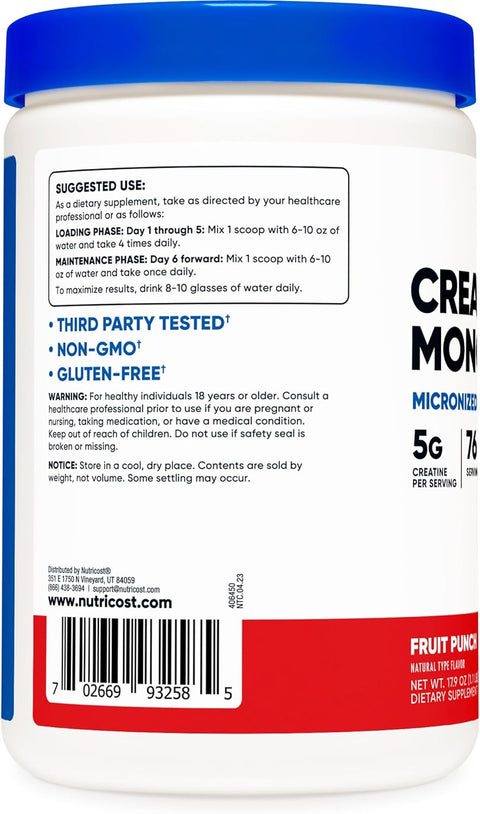 Nutricost Creatine Monohydrate Micronize Powder 500G, 5000mg Per Serv (5g) - 76 Servings