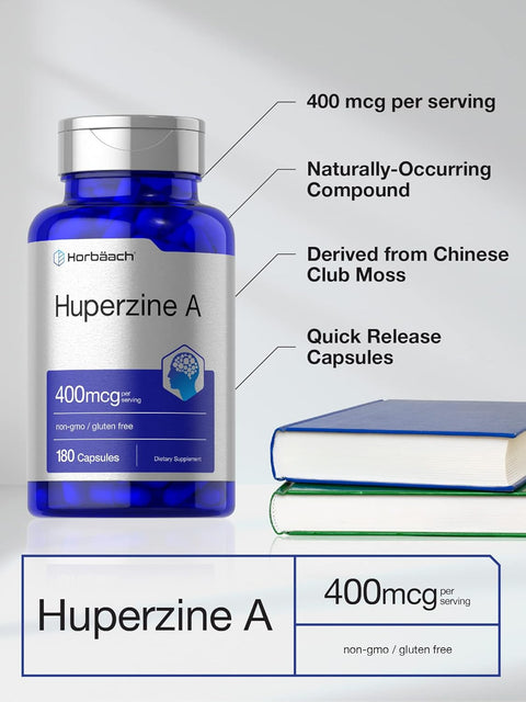 Horbaach Huperzine(Huperzia serrata) A 400mcg | 180 Capsules | Non-GMO, Gluten Free