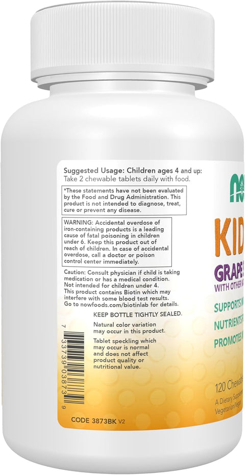 NOW Foods, Kid Vits Vitamin™, Grape Splash, 120 Çiğnenebilir Tablet (+4 Yaş Çocuk vitamini)