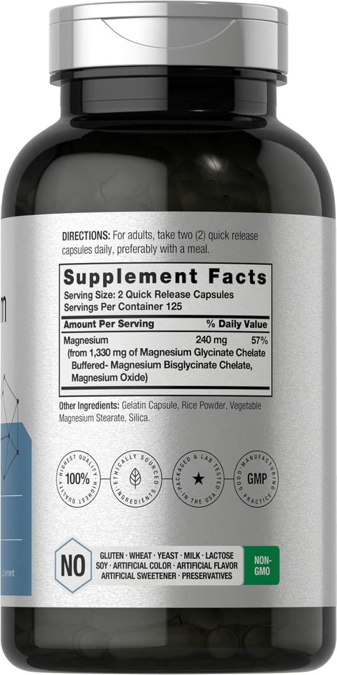 Horbaach High Magnesium(Magnezyum) Glycinate(Glisinat) with Chelated Minerals 1330mg 250 Caps