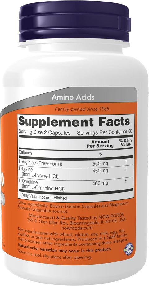 NOW Foods Tri-Amino with L-Arginine(Arjinin) L-Ornithine(Ornitin) L-Lysine(Lizin) 120 Caps