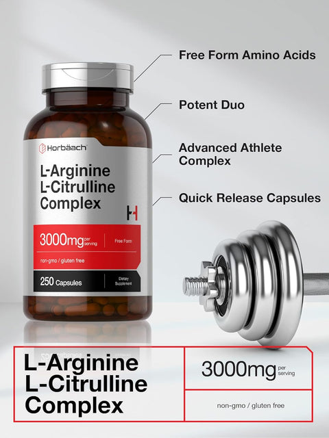 Horbaach L-Arginine(Arjinin) L-Citrulline(Sitrulin) Complex | 3000mg | 250 Caps