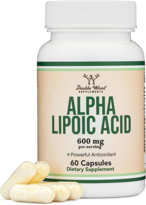 Double Wood Alpha Lipoic Potent Antioxidant for Neuropathy and Cardiovascular Health 600 Mg 60 Caps