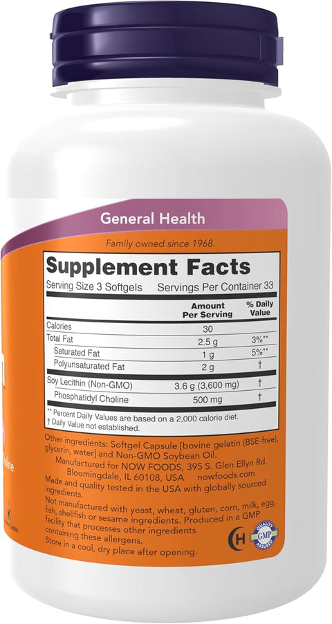 NOW Foods Lecithin 1200 mg with Phosphatidyl Choline 100 Softgels