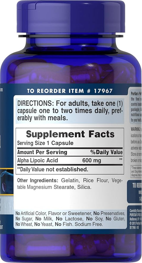 Puritans Pride Alpha Lipoic Acid 600 mg, 60 Caps