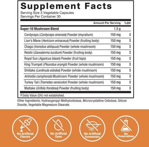 Force Factor Modern Mushrooms Lions Mane Turkey Tail Immunity Cognitive Digestion 90 Vege