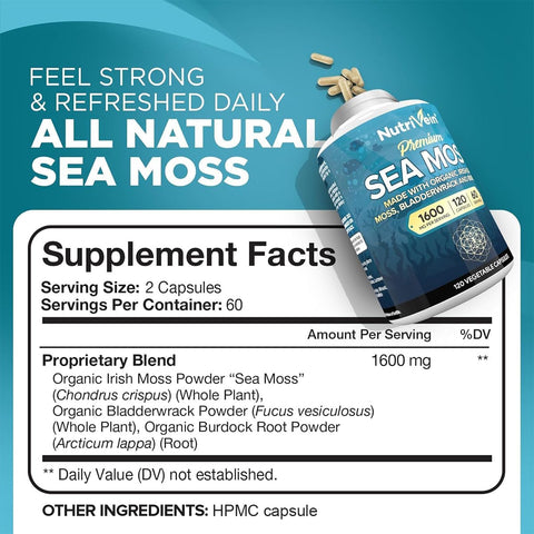 Nutrivein Sea Moss Bladderwrack Burdock Prebiotic Immune Digestive Thyroid,Skin Keto Detox Gut Joint