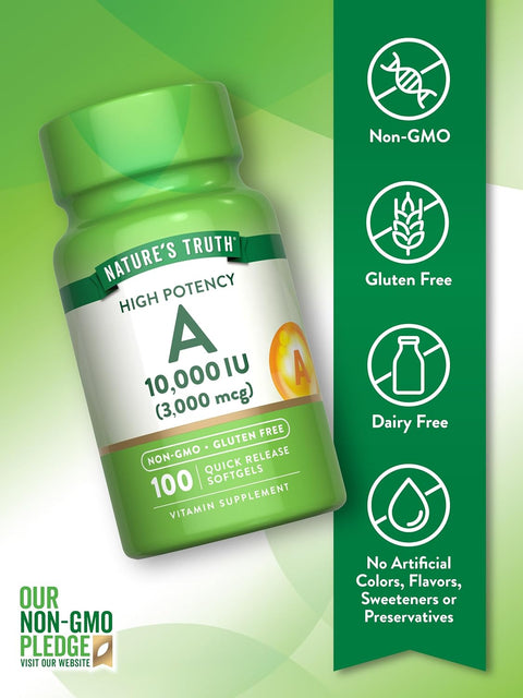 Nature's Truth, Vitamin A, High Potency, 10,000 IU (3,000 mcg), 100 Quick Softgels