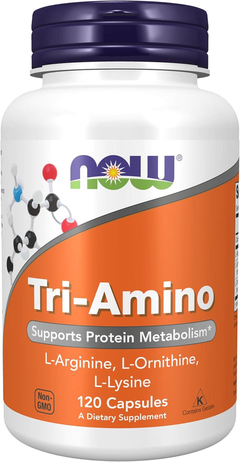 NOW Foods Tri-Amino with L-Arginine(Arjinin) L-Ornithine(Ornitin) L-Lysine(Lizin) 120 Caps