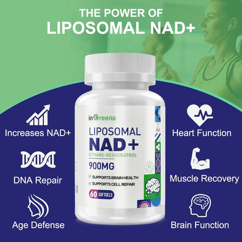 inGreens Liposomal NAD+ 900 mg Trans Resveratrol NMN Aging Defense, Energy, Longevity 60 Softgels
