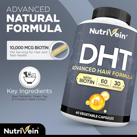 Nutrivein DHT Blocker with Biotin Hair Supplement Saw palmetto+Resveratrol 60 Caps