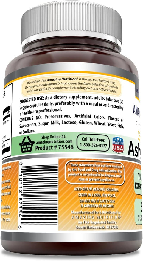 Amazing Formulas Ashwagandha Hint Ginseng Extract Supplement | 3000 Mg Per Serving | 120 Veggie Caps