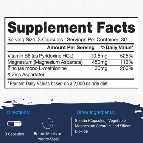 Gaspari Nutrition ZMA-Complex: Nighttime Muscle Recovery and Healthy Sleep Support for Men and Women - Zinc Magnesium Vitamin B-6 90 Caps