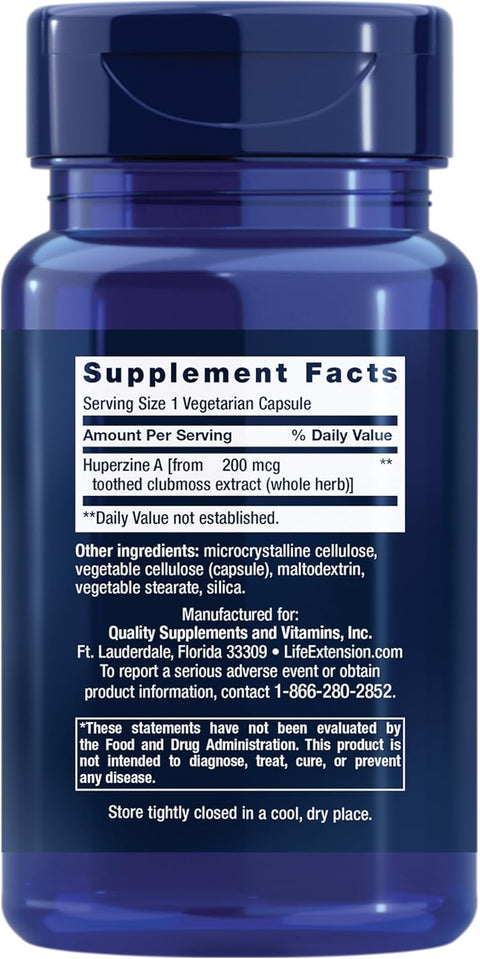 Life Extension Huperzine A Memory Health Cognitive 200 Mcg 60 Caps