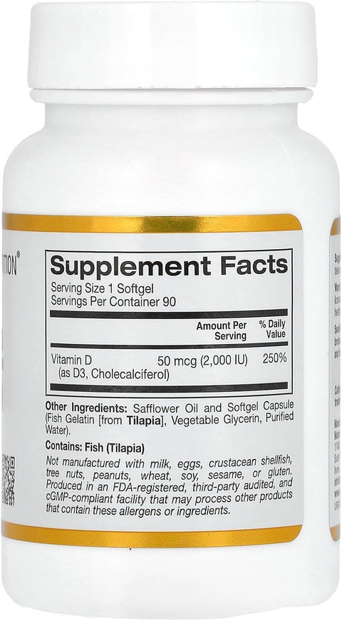 California Gold Nutrition Vitamin D3, 50 mcg (2,000 IU), 90 Fish Gelatin Softgels