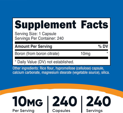 Nutricost Boron Citrate Bone strength 10mg 240 Vegetarian Capsules, Gluten Free and Non-GMO